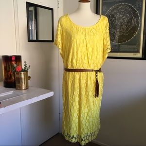 Lace Overlay Dress, Yellow with Belt